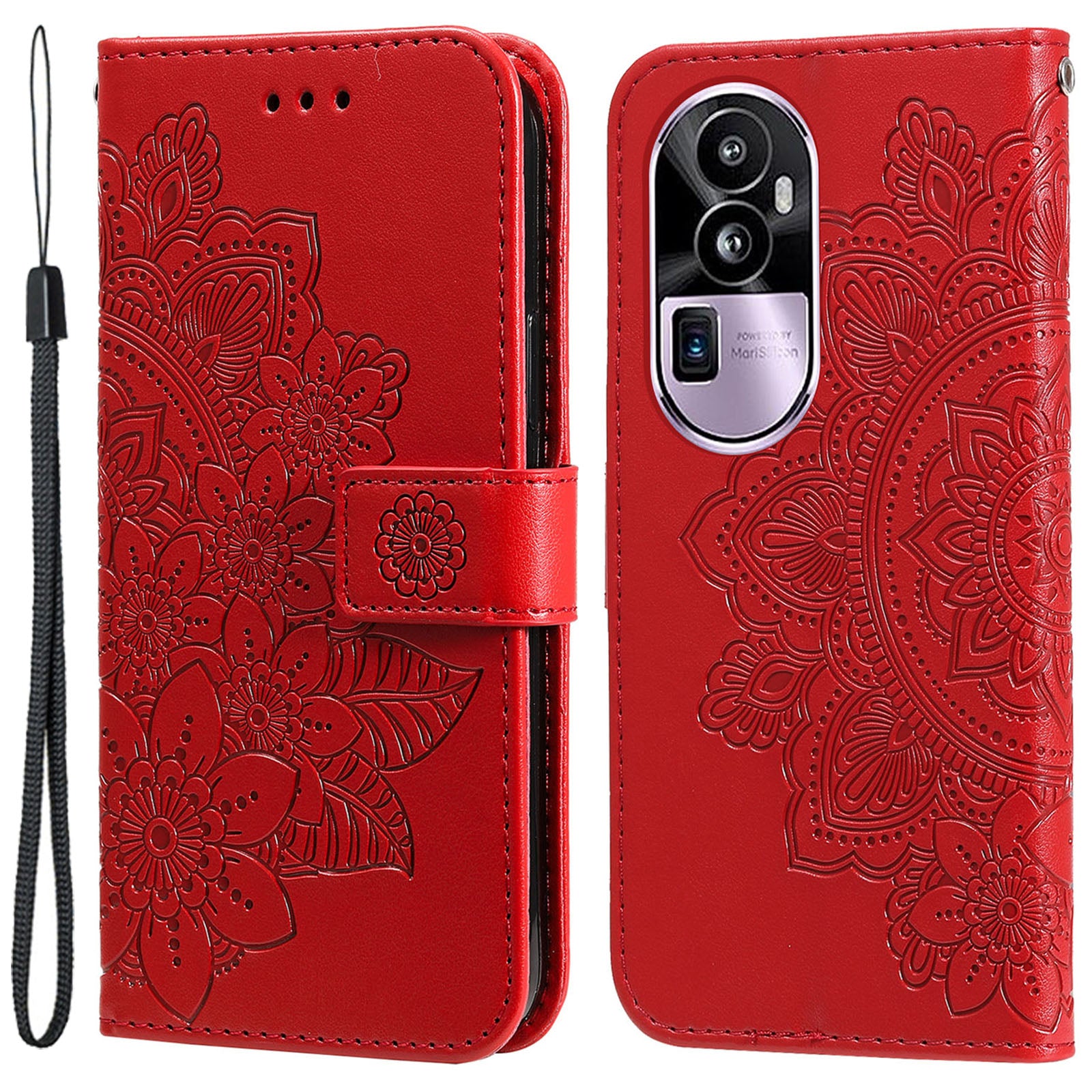 For Oppo Reno10 Pro+ 5G Imprinted Flower Cover Phone Case Foldable Stand Wallet PU Leather Shell