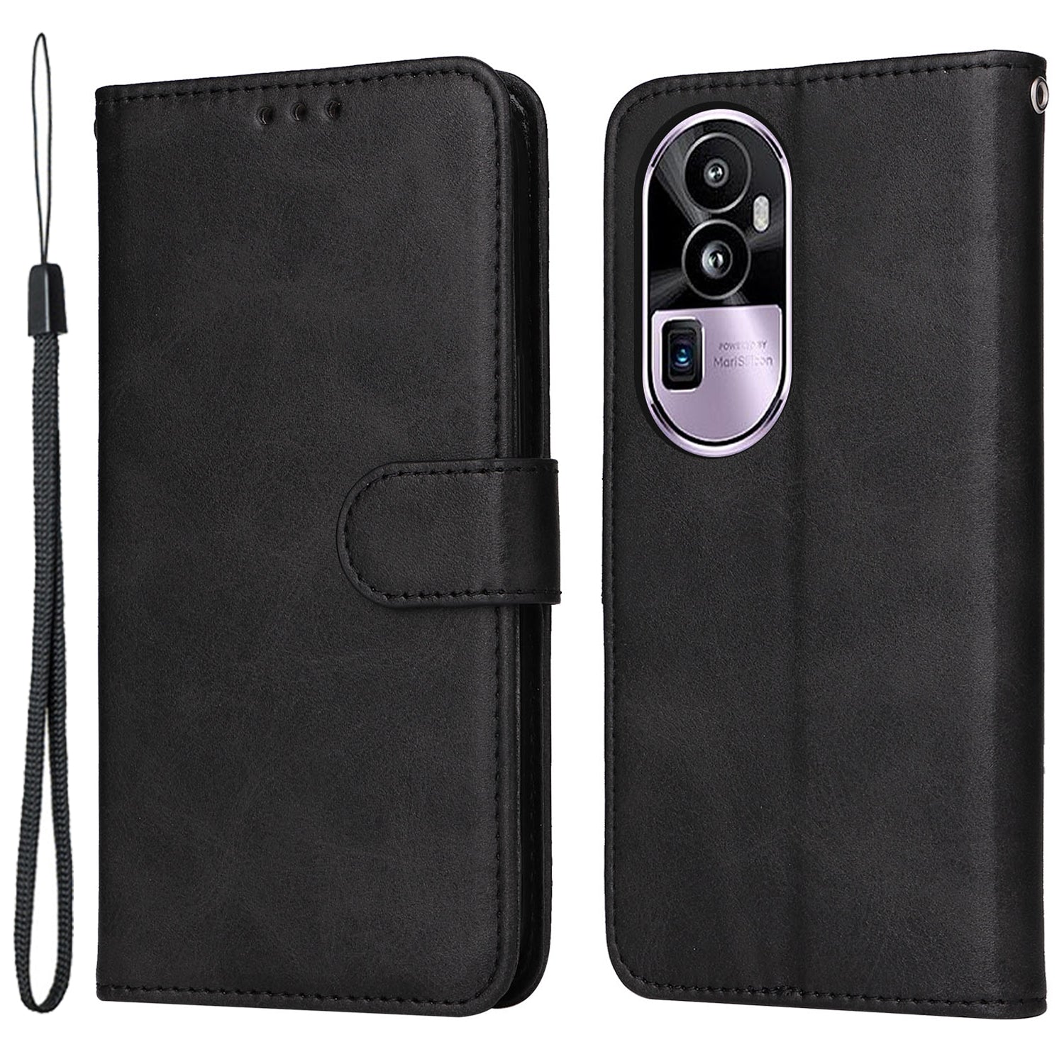 For Oppo Reno10 Pro+ 5G Flip Cover Wallet Stand Calf Texture PU Leather Phone Case with Strap
