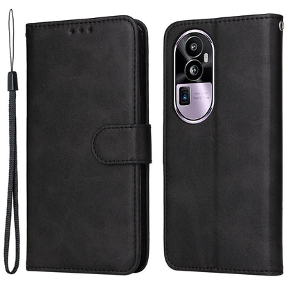 For Oppo Reno10 Pro+ 5G Flip Cover Wallet Stand Calf Texture PU Leather Phone Case with Strap