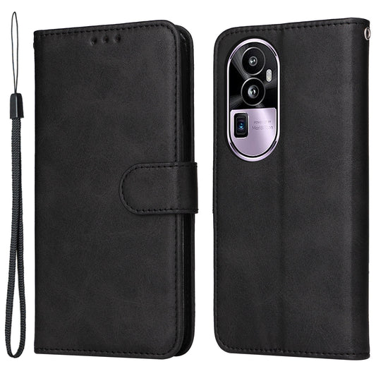 For Oppo Reno10 Pro+ 5G Flip Cover Wallet Stand Calf Texture PU Leather Phone Case with Strap