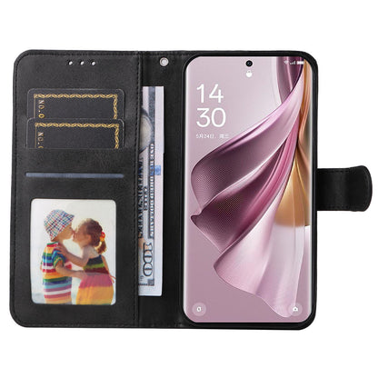 For Oppo Reno10 Pro+ 5G Flip Cover Wallet Stand Calf Texture PU Leather Phone Case with Strap