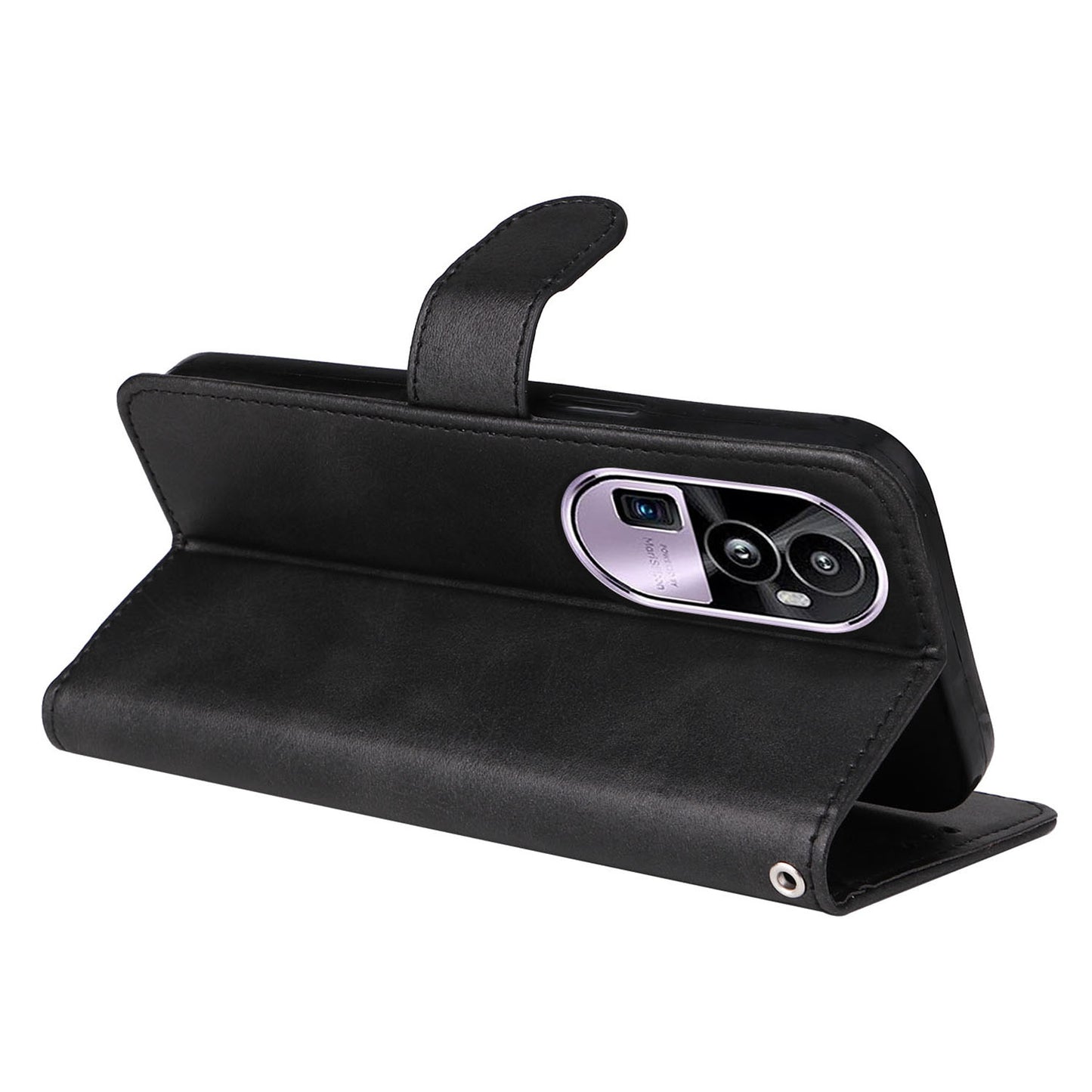 For Oppo Reno10 Pro+ 5G Flip Cover Wallet Stand Calf Texture PU Leather Phone Case with Strap