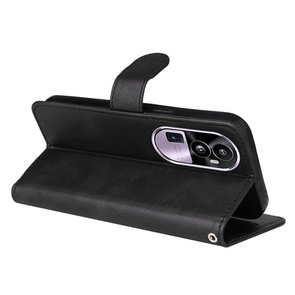For Oppo Reno10 Pro+ 5G Flip Cover Wallet Stand Calf Texture PU Leather Phone Case with Strap