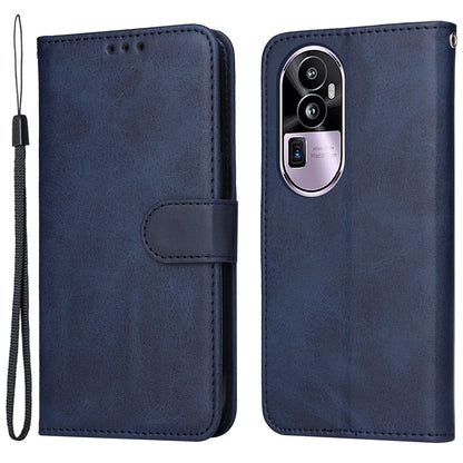 For Oppo Reno10 Pro+ 5G Flip Cover Wallet Stand Calf Texture PU Leather Phone Case with Strap