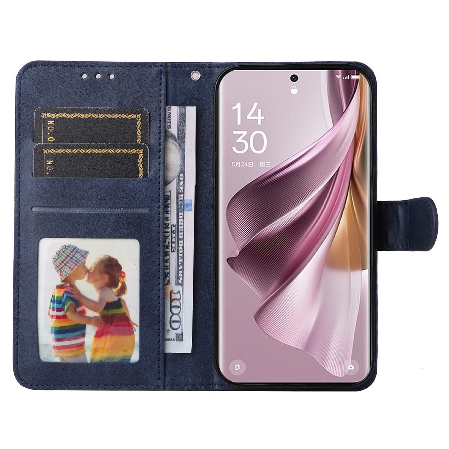 For Oppo Reno10 Pro+ 5G Flip Cover Wallet Stand Calf Texture PU Leather Phone Case with Strap