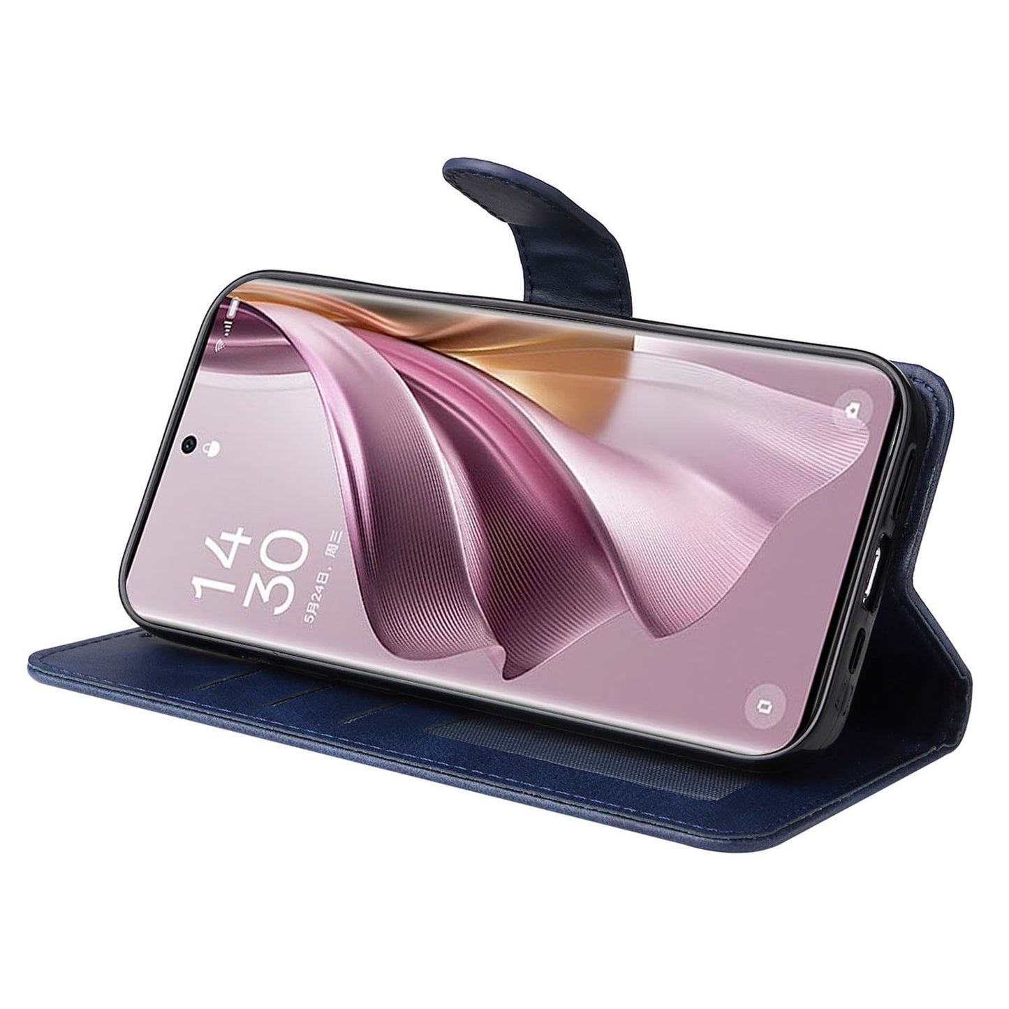 For Oppo Reno10 Pro+ 5G Flip Cover Wallet Stand Calf Texture PU Leather Phone Case with Strap