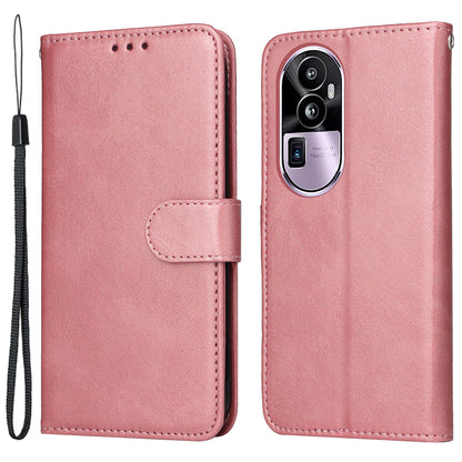 For Oppo Reno10 Pro+ 5G Flip Cover Wallet Stand Calf Texture PU Leather Phone Case with Strap