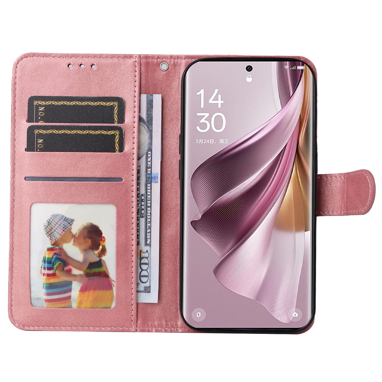 For Oppo Reno10 Pro+ 5G Flip Cover Wallet Stand Calf Texture PU Leather Phone Case with Strap
