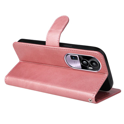 For Oppo Reno10 Pro+ 5G Flip Cover Wallet Stand Calf Texture PU Leather Phone Case with Strap