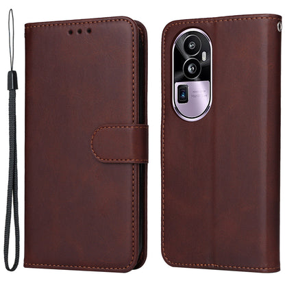For Oppo Reno10 Pro+ 5G Flip Cover Wallet Stand Calf Texture PU Leather Phone Case with Strap