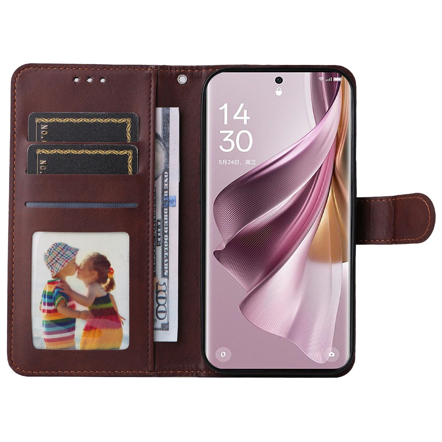 For Oppo Reno10 Pro+ 5G Flip Cover Wallet Stand Calf Texture PU Leather Phone Case with Strap