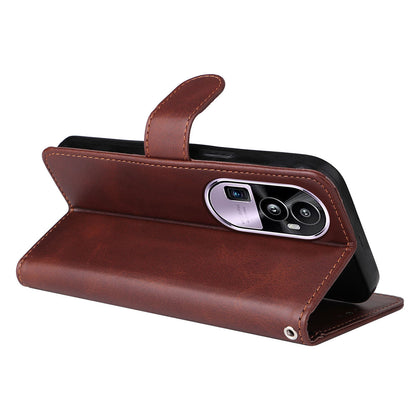 For Oppo Reno10 Pro+ 5G Flip Cover Wallet Stand Calf Texture PU Leather Phone Case with Strap