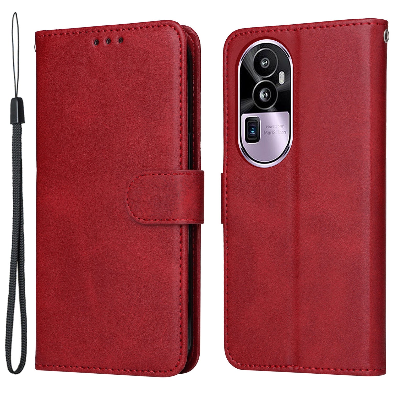 For Oppo Reno10 Pro+ 5G Flip Cover Wallet Stand Calf Texture PU Leather Phone Case with Strap