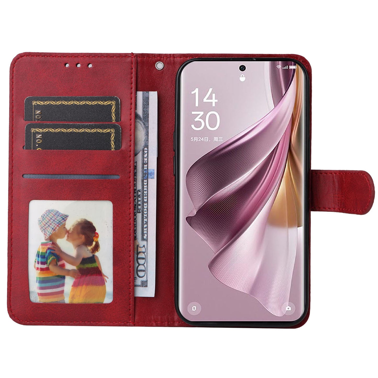 For Oppo Reno10 Pro+ 5G Flip Cover Wallet Stand Calf Texture PU Leather Phone Case with Strap