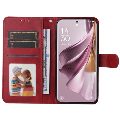 For Oppo Reno10 Pro+ 5G Flip Cover Wallet Stand Calf Texture PU Leather Phone Case with Strap