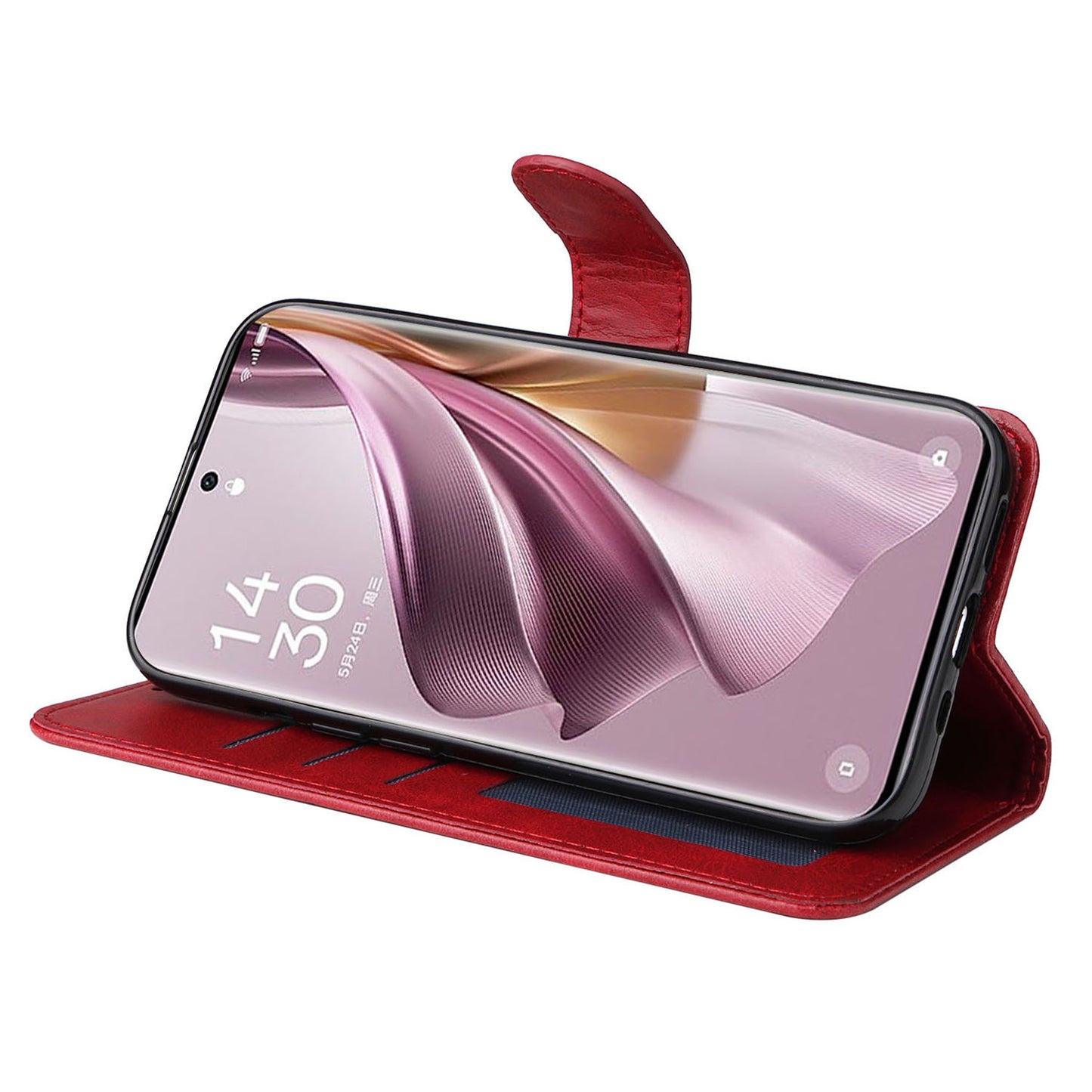 For Oppo Reno10 Pro+ 5G Flip Cover Wallet Stand Calf Texture PU Leather Phone Case with Strap