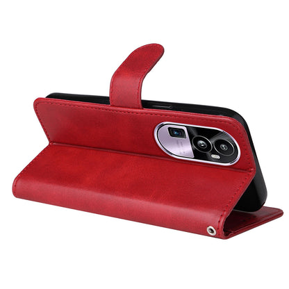 For Oppo Reno10 Pro+ 5G Flip Cover Wallet Stand Calf Texture PU Leather Phone Case with Strap