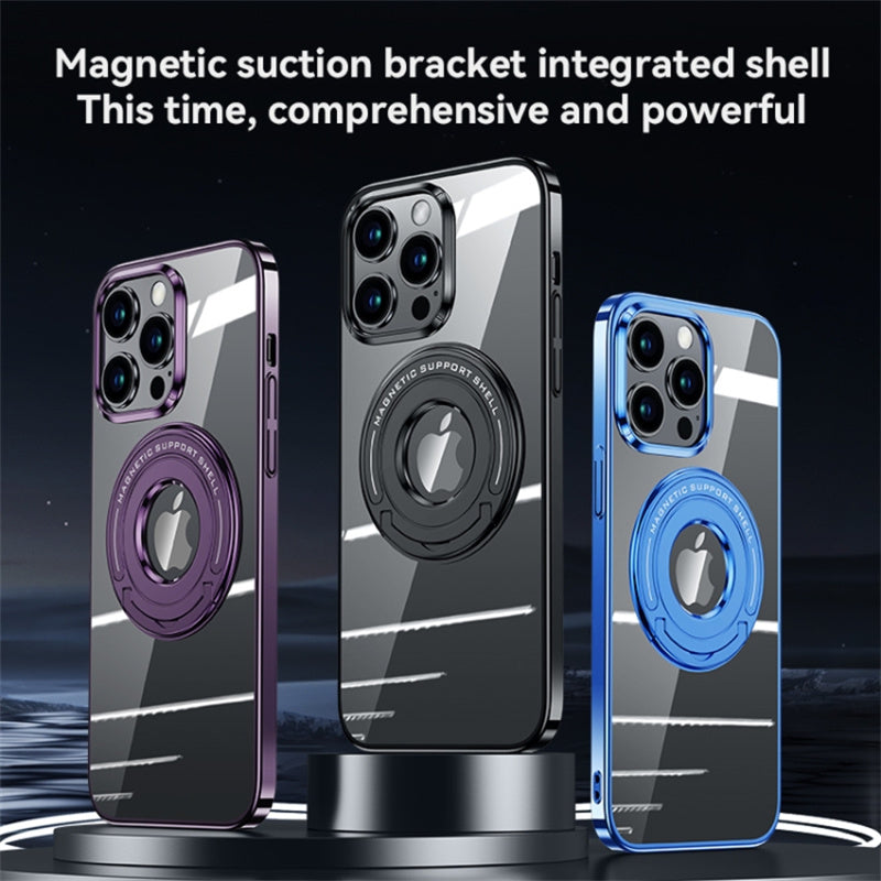For iPhone 13 Pro 6.1 inch Electroplating Magnetic Phone Case PC Back Cover with Kickstand Compatible with MagSafe
