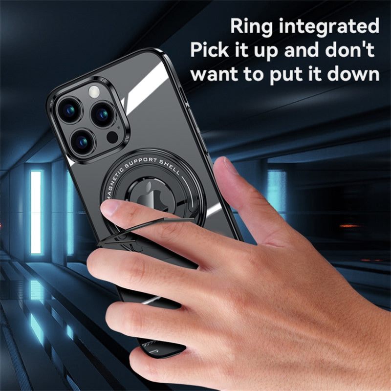 For iPhone 13 Pro 6.1 inch Electroplating Magnetic Phone Case PC Back Cover with Kickstand Compatible with MagSafe