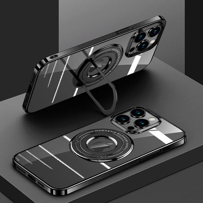 For iPhone 14 Pro Max Electroplated Magnetic Phone Case Ring Kickstand PC Back Cover Compatible with MagSafe