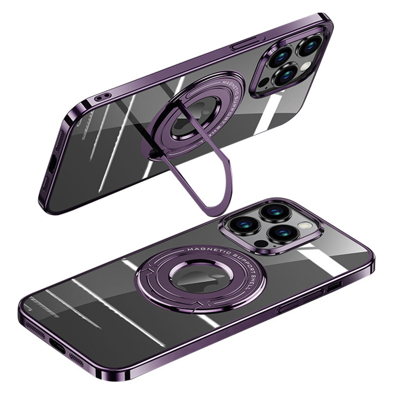 For iPhone 14 Pro Max Electroplated Magnetic Phone Case Ring Kickstand PC Back Cover Compatible with MagSafe