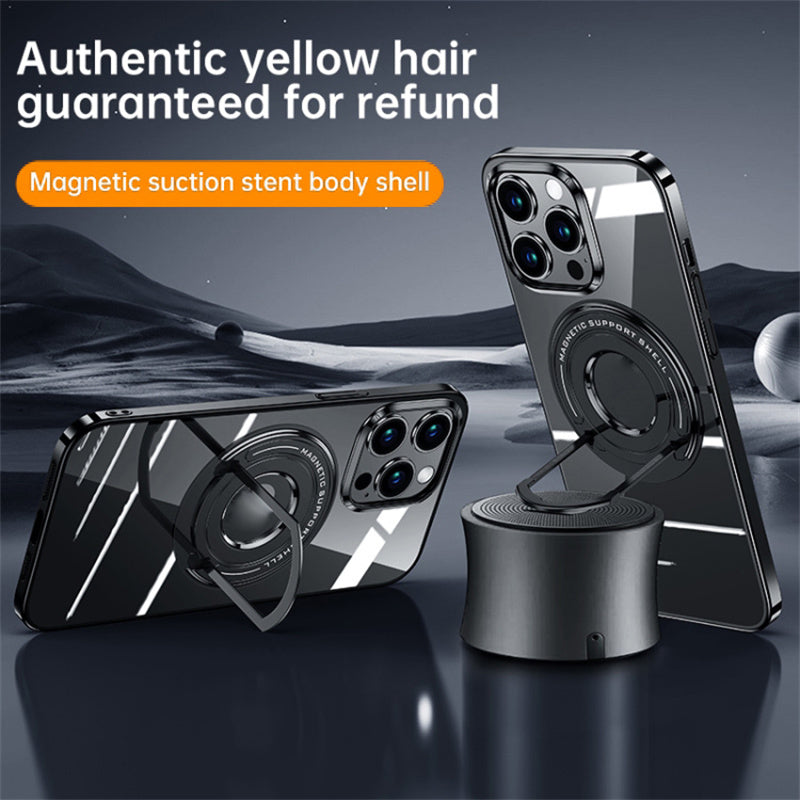 For iPhone 14 Pro Max Electroplated Magnetic Phone Case Ring Kickstand PC Back Cover Compatible with MagSafe