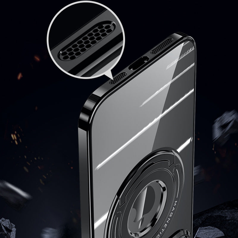 For iPhone 13 6.1 inch Electroplated Magnetic Case Ring Kickstand PC Phone Cover Compatible with MagSafe