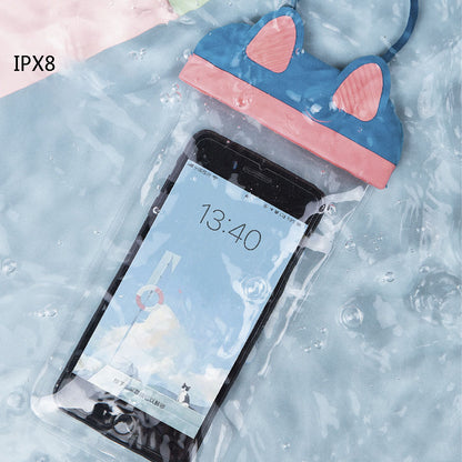 Waterproof Phone Pouch Fits Up to 7 Cell Phone Cute Cat IPX8 Phone Protector Clear TPU Dry Bag Screen Touch Sensitivity