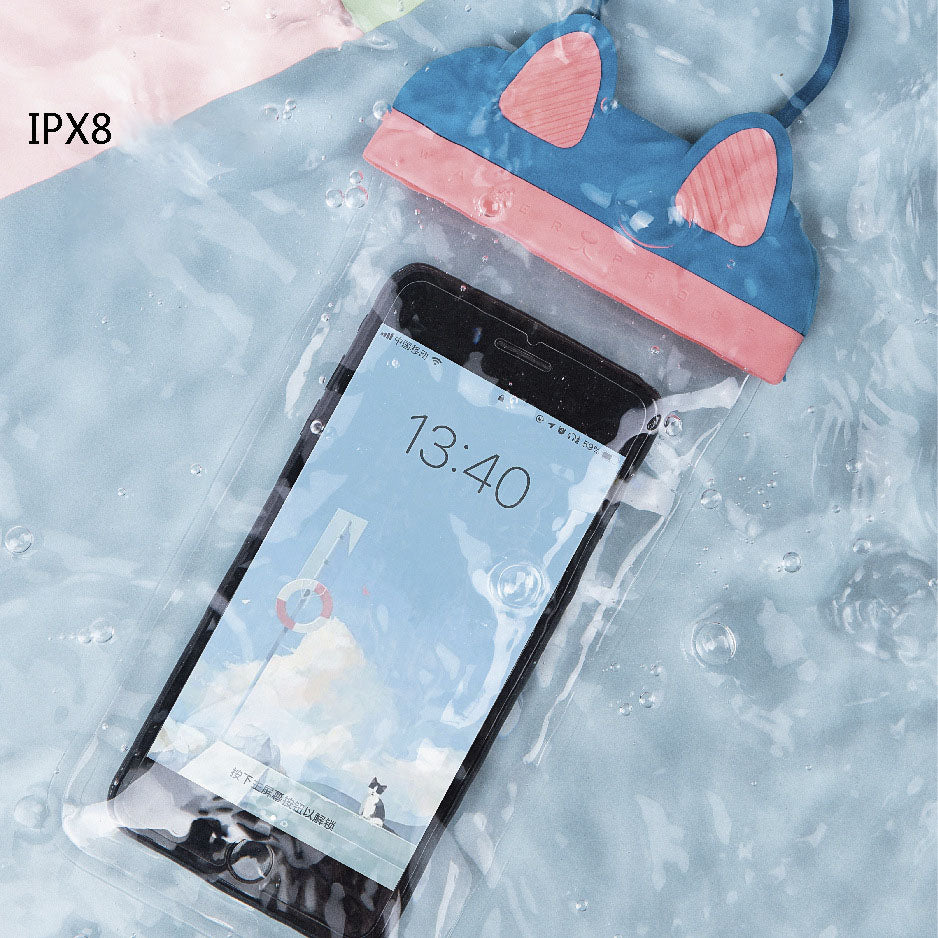 Waterproof Phone Pouch Fits Up to 7 Cell Phone Cute Cat IPX8 Phone Protector Clear TPU Dry Bag Screen Touch Sensitivity