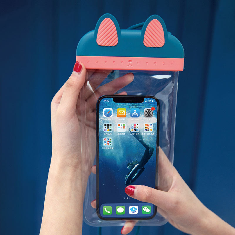 Waterproof Phone Pouch Fits Up to 7 Cell Phone Cute Cat IPX8 Phone Protector Clear TPU Dry Bag Screen Touch Sensitivity