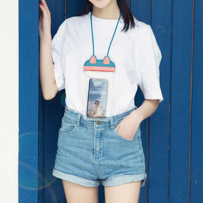 Waterproof Phone Pouch Fits Up to 7 Cell Phone Cute Cat IPX8 Phone Protector Clear TPU Dry Bag Screen Touch Sensitivity