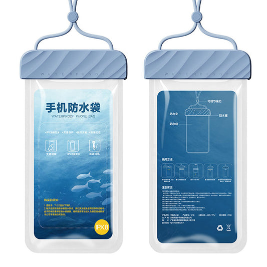 IPX8 Waterproof Pouch for Under 7.2-inches Cell Phone Floating Wave Texture Clear TPU Phone Case Dry Bag with Lanyard