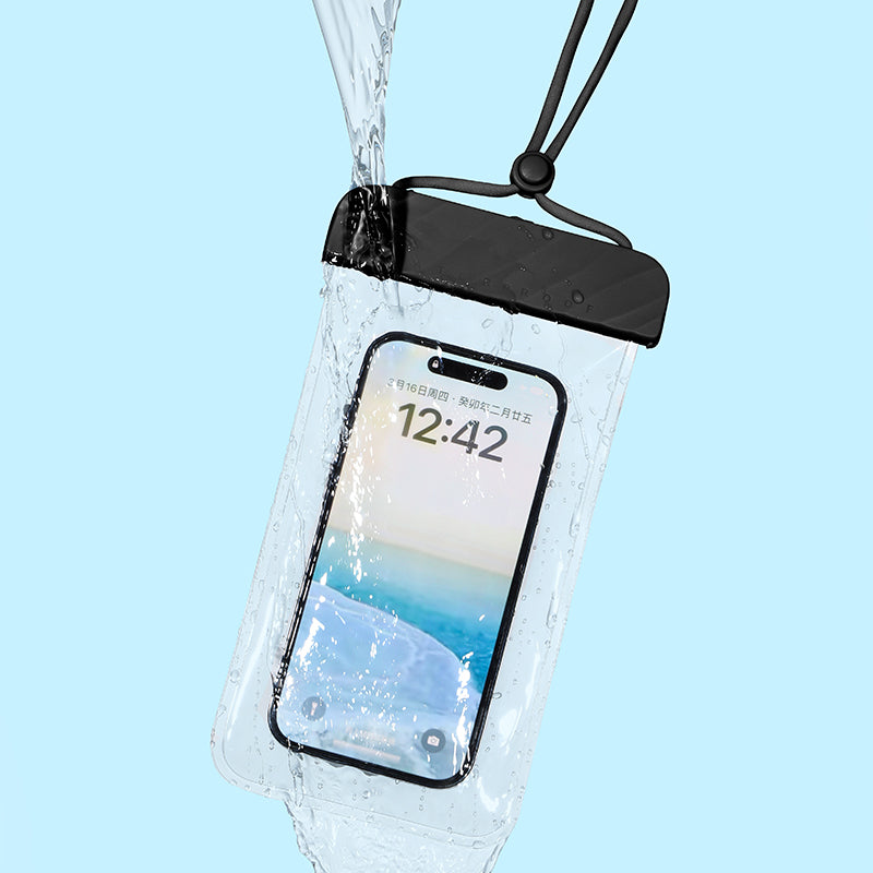 IPX8 Waterproof Pouch for Under 7.2-inches Cell Phone Floating Wave Texture Clear TPU Phone Case Dry Bag with Lanyard
