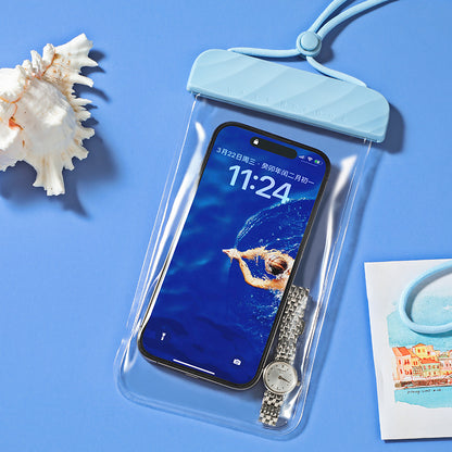 IPX8 Waterproof Pouch for Under 7.2-inches Cell Phone Floating Wave Texture Clear TPU Phone Case Dry Bag with Lanyard