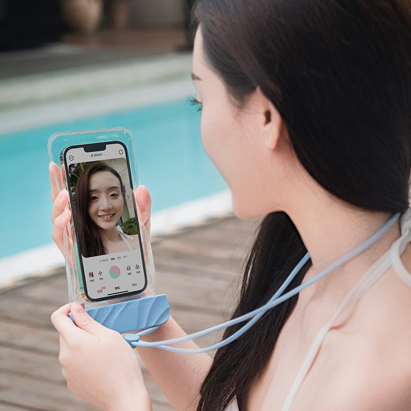 IPX8 Waterproof Pouch for Under 7.2-inches Cell Phone Floating Wave Texture Clear TPU Phone Case Dry Bag with Lanyard