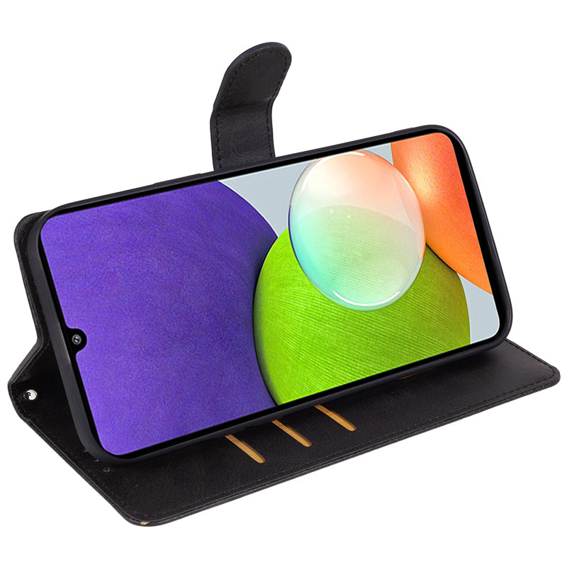 For Samsung Galaxy A22 4G (EU Version) Calf Texture PU Leather Phone Case Wallet Stand Anti-drop Cover