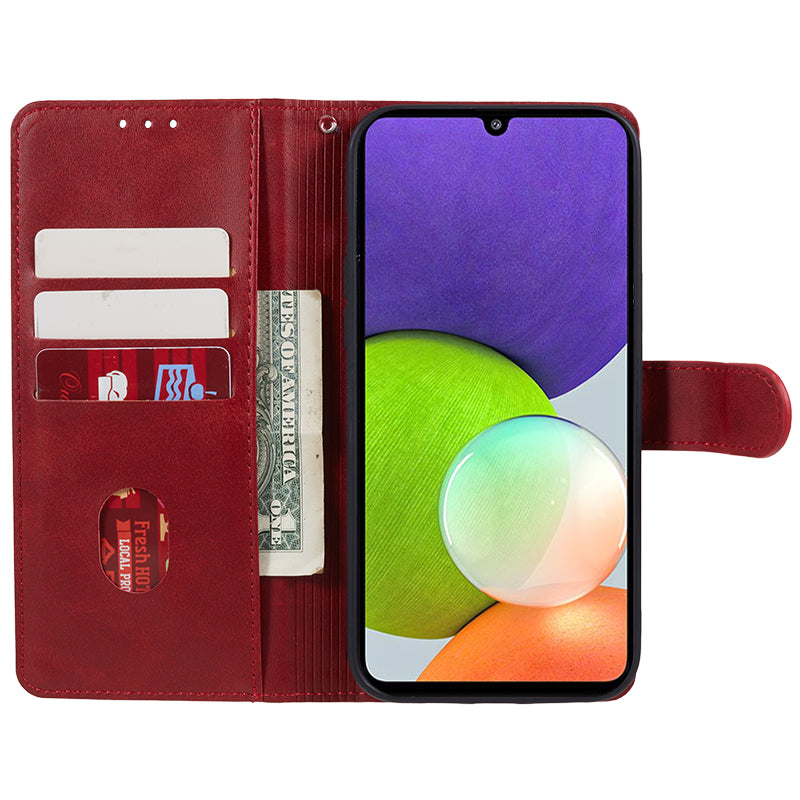 For Samsung Galaxy A22 4G (EU Version) Calf Texture PU Leather Phone Case Wallet Stand Anti-drop Cover