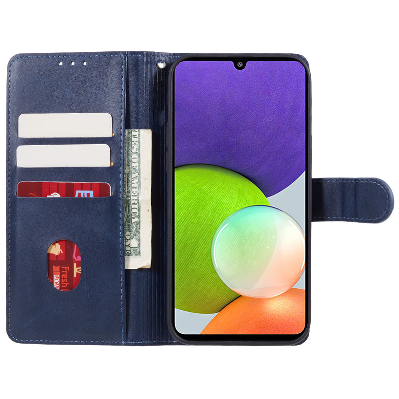 For Samsung Galaxy A22 4G (EU Version) Calf Texture PU Leather Phone Case Wallet Stand Anti-drop Cover