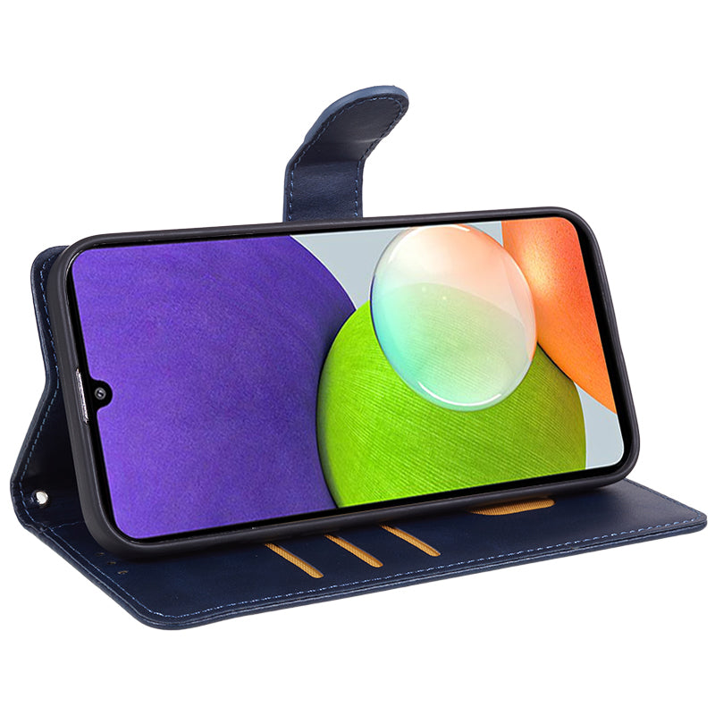 For Samsung Galaxy A22 4G (EU Version) Calf Texture PU Leather Phone Case Wallet Stand Anti-drop Cover