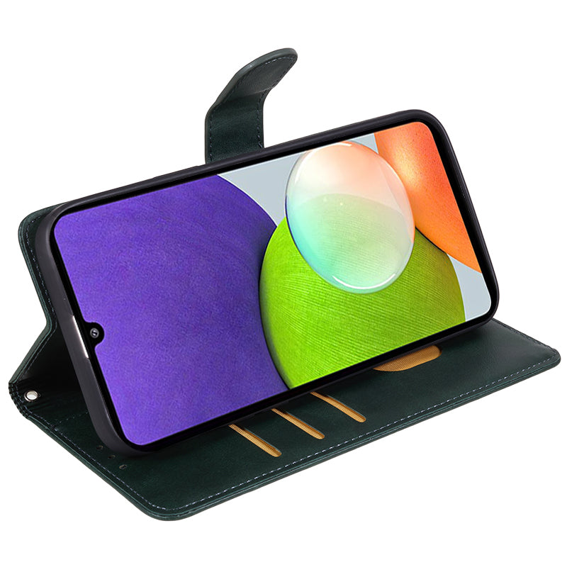 For Samsung Galaxy A22 4G (EU Version) Calf Texture PU Leather Phone Case Wallet Stand Anti-drop Cover