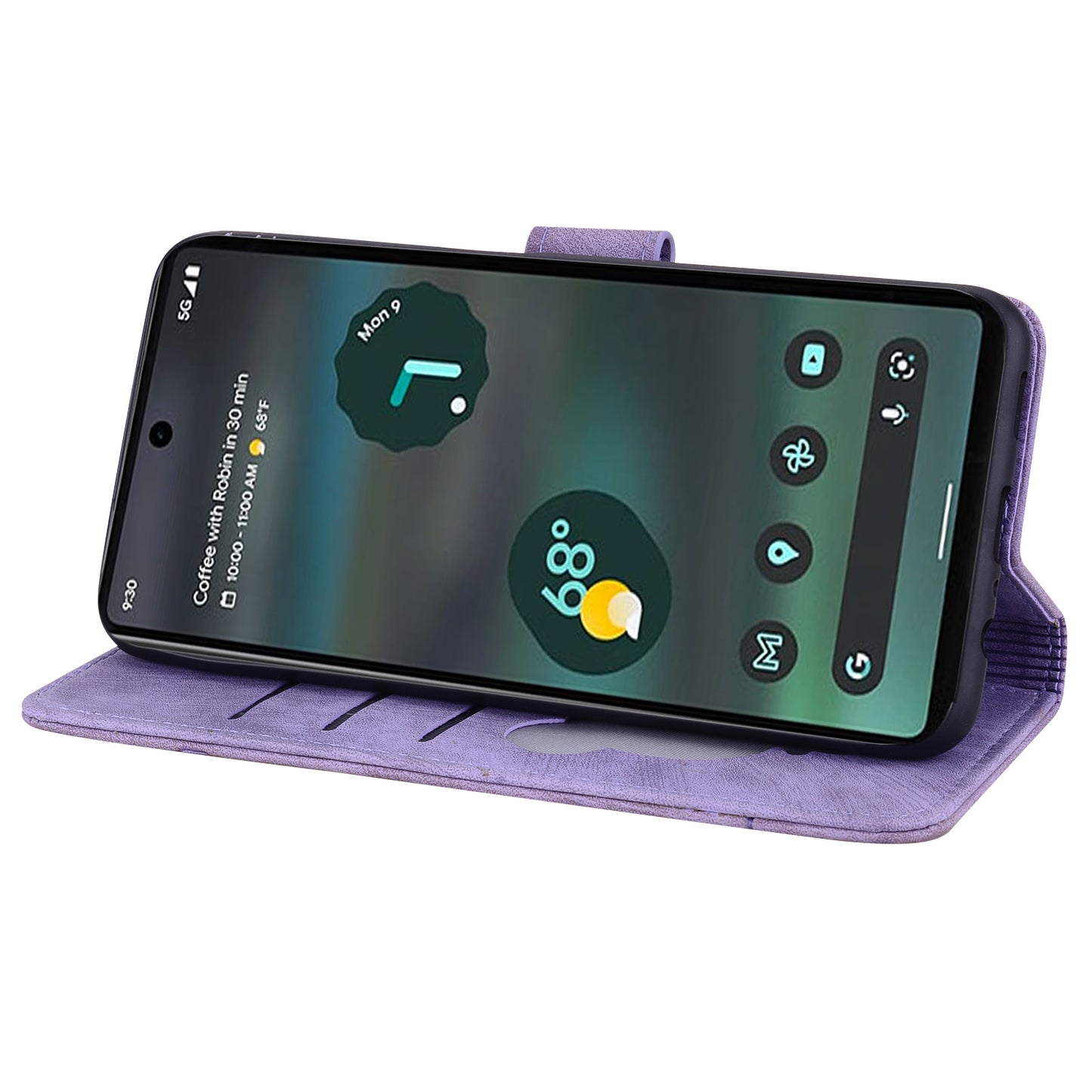 For Google Pixel 8 Pro PU Leather Wallet Stand Case Imprinted Flower Cat Phone Cover with Strap