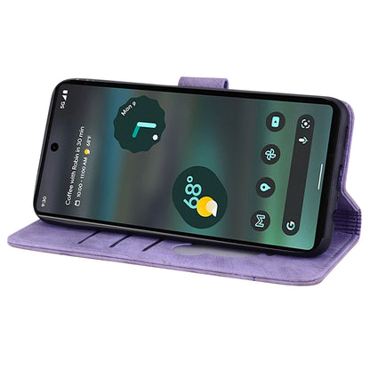 For Google Pixel 8 Pro PU Leather Wallet Stand Case Imprinted Flower Cat Phone Cover with Strap