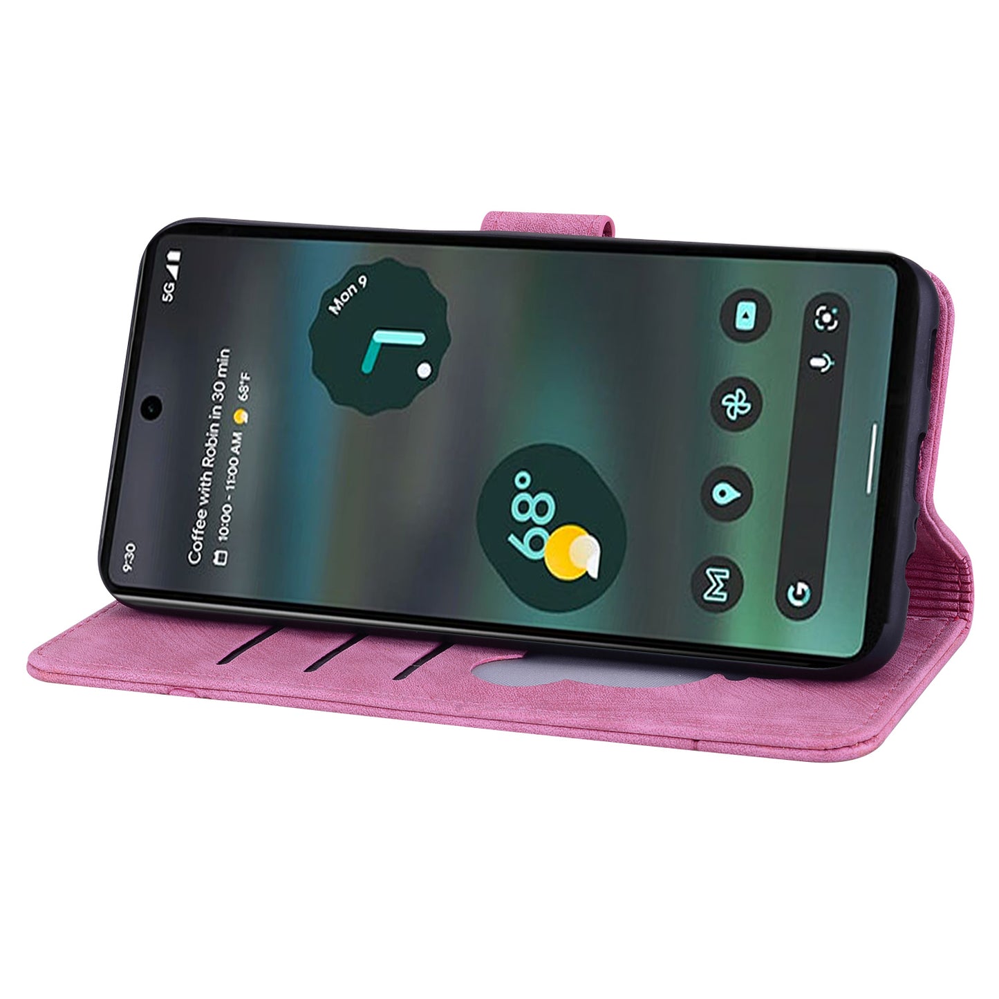 For Google Pixel 8 Pro PU Leather Wallet Stand Case Imprinted Flower Cat Phone Cover with Strap