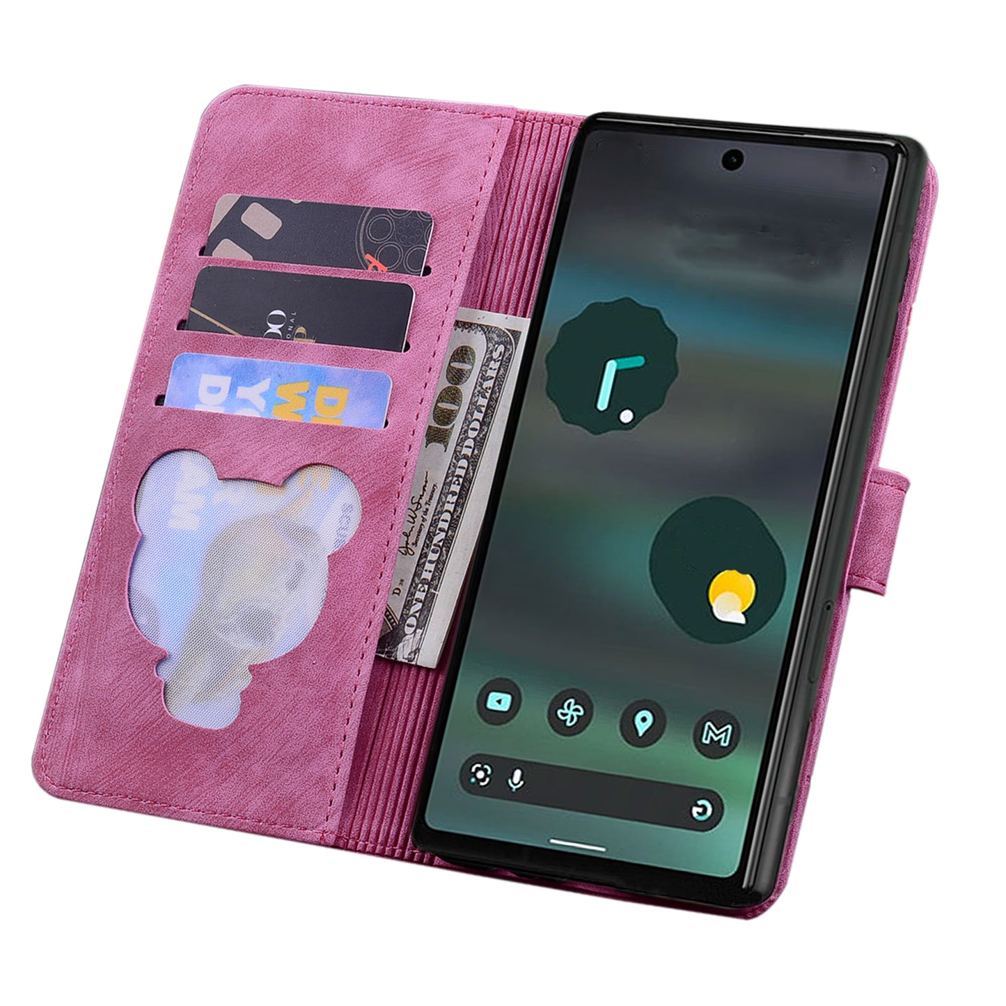 For Google Pixel 8 Pro PU Leather Wallet Stand Case Imprinted Flower Cat Phone Cover with Strap