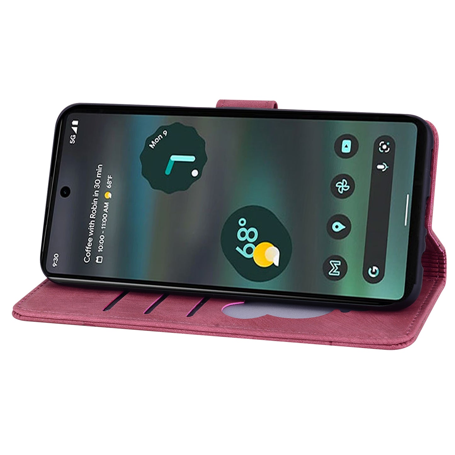 For Google Pixel 8 Pro PU Leather Wallet Stand Case Imprinted Flower Cat Phone Cover with Strap