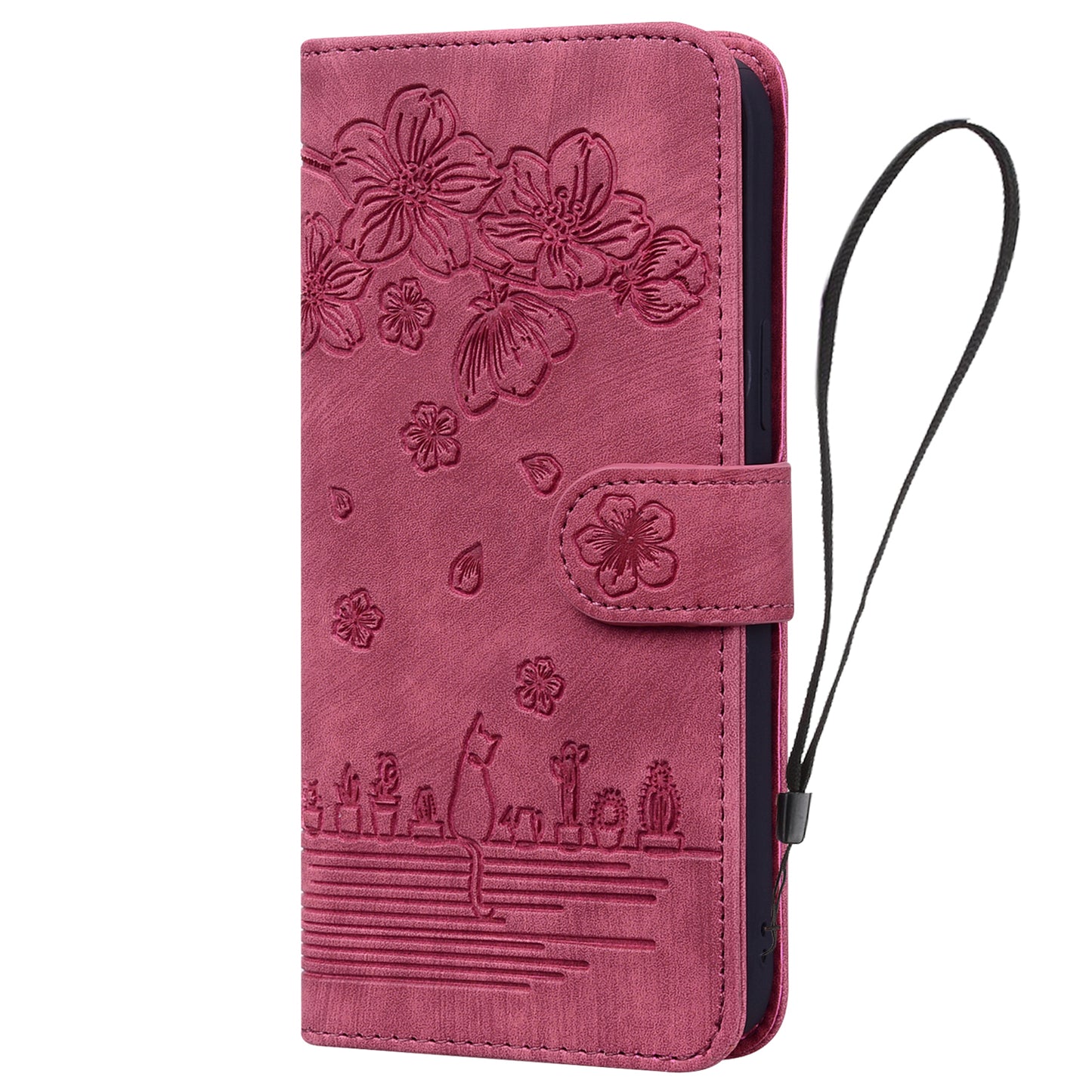For Google Pixel 8 Pro PU Leather Wallet Stand Case Imprinted Flower Cat Phone Cover with Strap