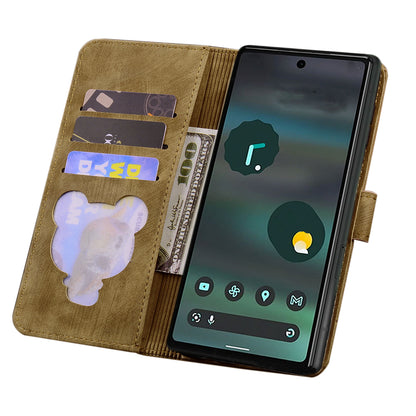 For Google Pixel 8 Pro PU Leather Wallet Stand Case Imprinted Flower Cat Phone Cover with Strap