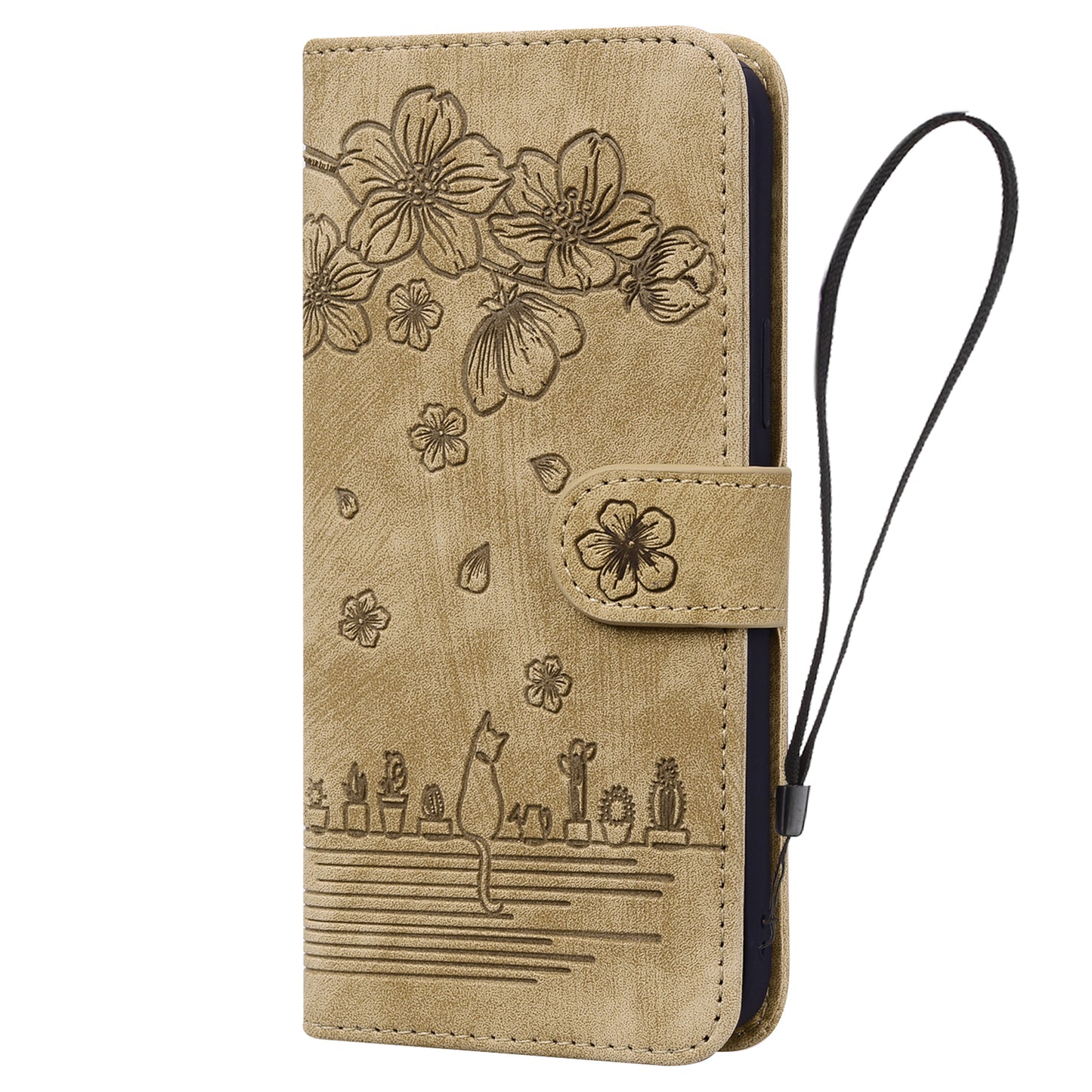 For Google Pixel 8 Pro PU Leather Wallet Stand Case Imprinted Flower Cat Phone Cover with Strap