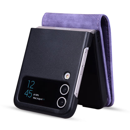 For Samsung Galaxy Z Flip3 5G Imprinted Cat Flower Cover PU Leather Card Holder Phone Case