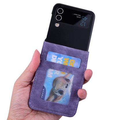 For Samsung Galaxy Z Flip3 5G Imprinted Cat Flower Cover PU Leather Card Holder Phone Case